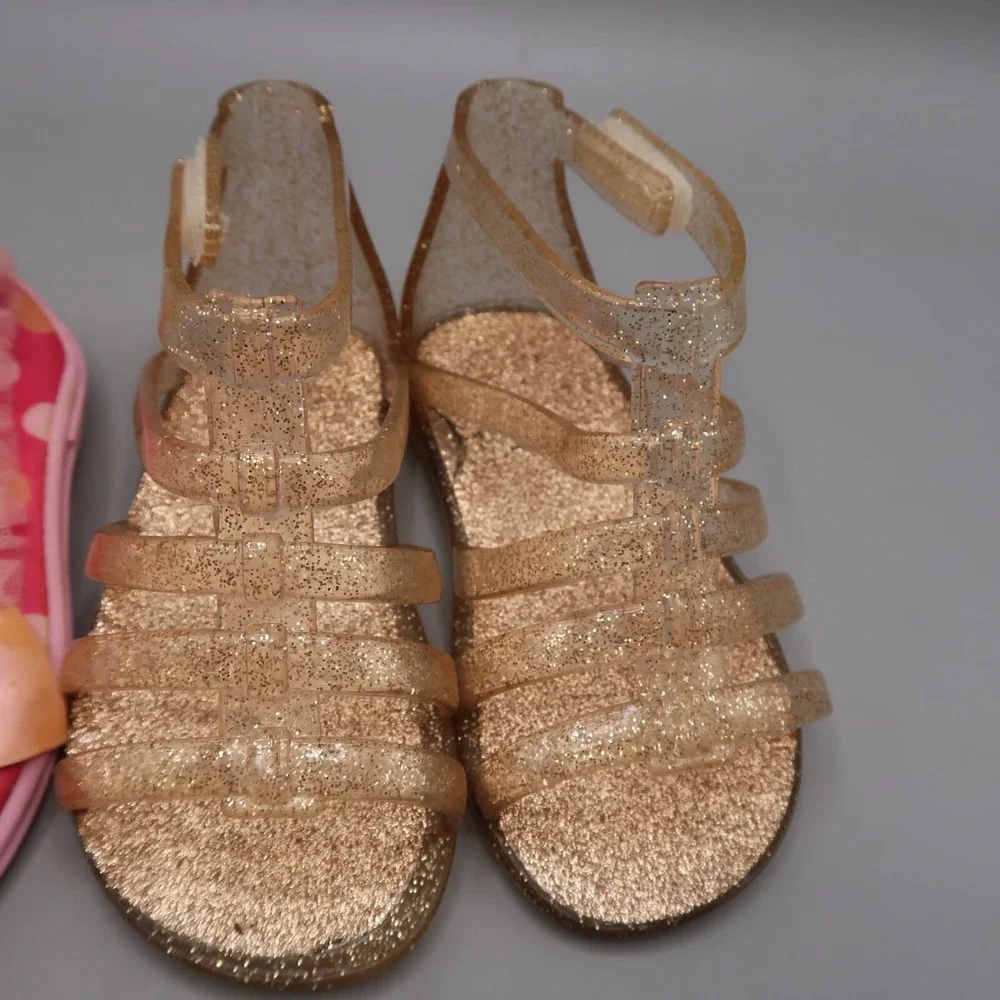 Disney Minnie Mouse Girls Water Shoes & Gold Glitter Jelly Shoes Girls Size 6T